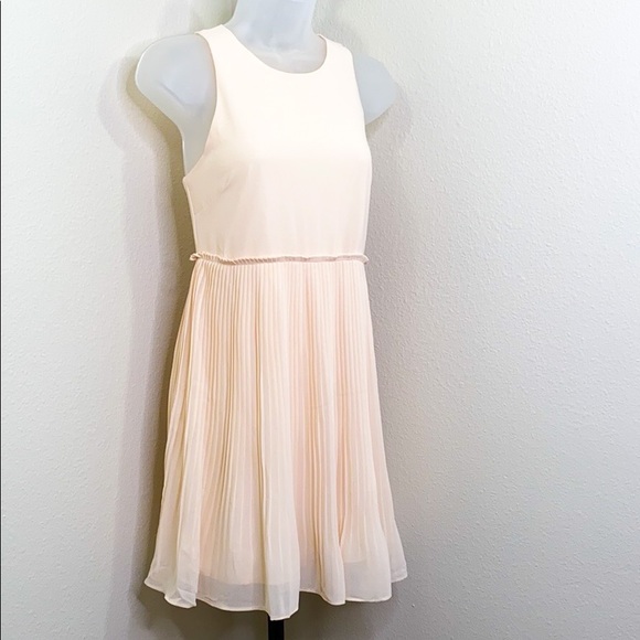 NWT NAKED ZEBRA Cream Chiffon Pleat Shift Dress S - Picture 2 of 7